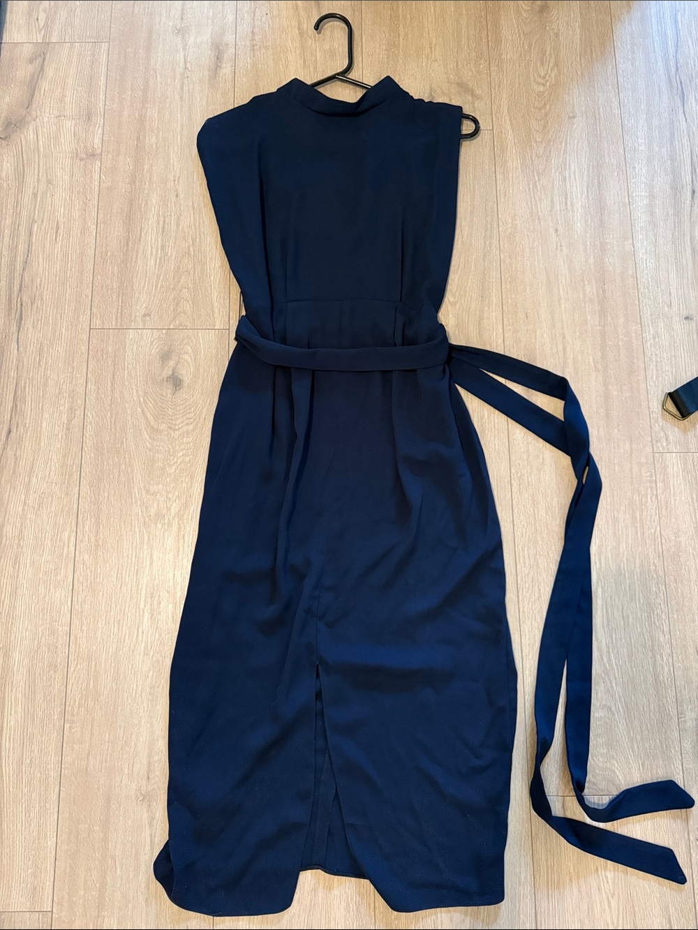 ASOS Maternity Navy Sleeveless Midi Dress with Tie Belt